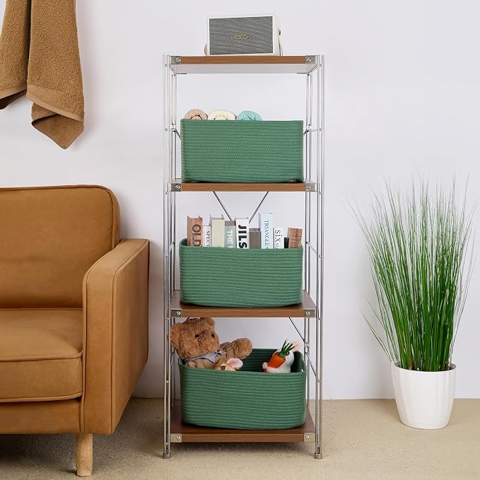 MiniArk Large Storage Baskets for Shelves, 17 x 13 x 7.5” Closet Organizers Bins for Clothes Blanket Towels, Baby Nursery, Toy Baskets Box, Woven Rope Baskets, 3 Packs Green - Image 4