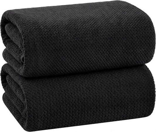 Bath Sheets 40x80 Inches 2-Piece, Extra Large Bath Towels, Soft Absorbent Quick Dry, Microfiber Towels for Bathroom Beach Pool Gym Spa, Black by BXRBXRTowels