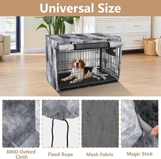 Dog Crate Cover Kennel Cover for Dog Cages Breathable for Wire Cage Indoor Outdoor Gray Diamond Marble Texture Pattern - Image 4