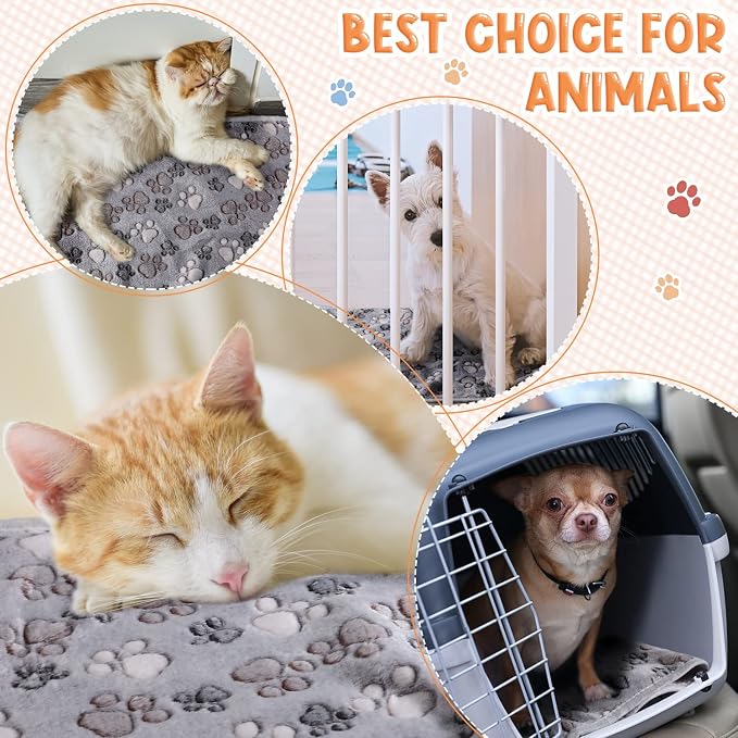 Tatuo 4 Pack Fleece Dog Blankets for Puppy Cats Multi-Size Sleep Mat for Pet Guinea Pig Soft Washable Warm Crate Bed Puppy Teething Toys Print Pattern Blanket Indoor(Gray,30 x 20.5 Inch,Paw) - Image 3