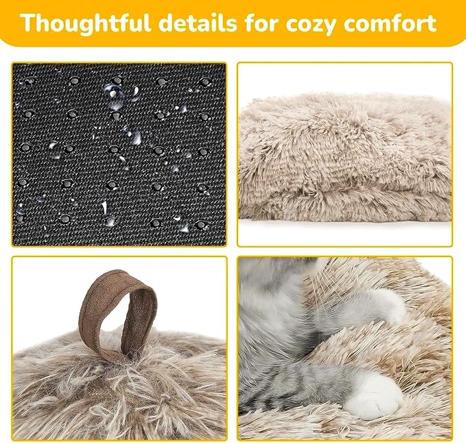 CATISM Cat Bed, Cat Cave for Indoor Cats, Soft Cat Dome, Self-Warming 2 in 1 Foldable Pet Cat House with Washable Cushioned Pillow Calming Fluffy Dog Beds for Small Dogs with Anti-Slip Bottom Brown | Soft Warm Washable Anti-Slip Bottom Removable Fluffy... - Image 5