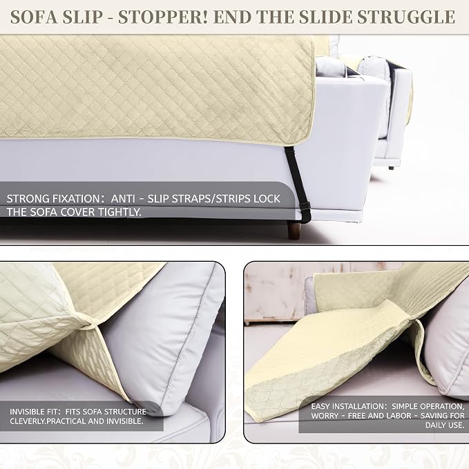 Sectional Couch Covers for Dogs 100% Waterproof Corner L Shaped Sofa Cover Pet Friendly Velvet Washable Anti Slip L Shape Modular Sofa Slipcover Protector with Pockets (Ivory White, Large) - Image 5