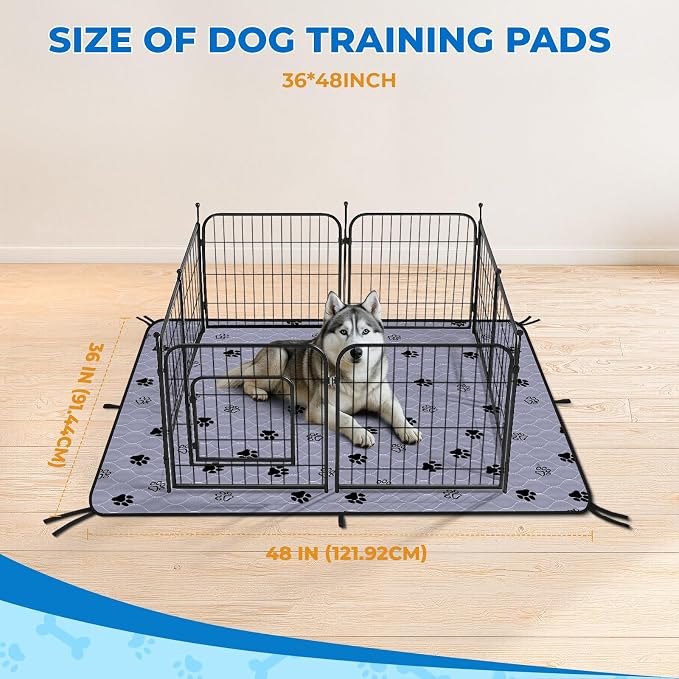 Fostanfly Washable Pee Pads for Dogs, Ultra-Absorbent, 36"x48"-2 Pack, Gray | Waterproof, Protects Against Urine Leakage, Reusable Puppy Pads, Non-Slip Grip for Dog Potty Training with 8 Tie Straps - Image 2