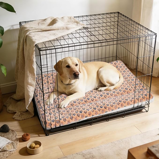 Mora Pets Dog Bed Crate Pad Ultra Soft Pet Bed with Cute Star Print Washable Crate Mat for Large Medium Small Dogs Reversible Fleece Dog Crate Kennel Mat Cat Bed Liner 41 x 29 inch Brown - Image 3