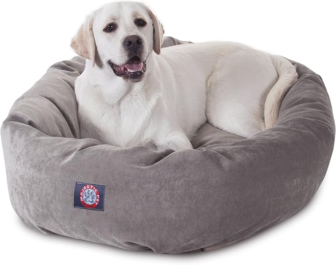 Majestic Pet 40 Inch Micro Velvet Calming Dog Bed Washable – Cozy Soft Round Dog Bed with Spine for Head Support - Fluffy Donut Puppy Mat 40x29x9 (inch) Large - Vintage (2025) by MajesticPet