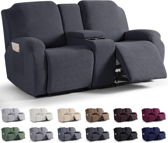 KinCam Loveseat Recliner Covers with Middle Console Slipcover, Charcoal Gray by KinCam