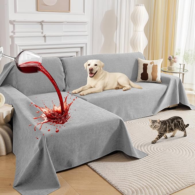 Deep Dream Sectional Couch Covers, 2 Pieces 100% Waterproof L Shaped Sofa Cover, Non Slip Couch Cover for Dogs Cats Washable, Pet Friendly Sofa Slipcovers Furniture Protector (X-Large, Light Grey) by DeepDream