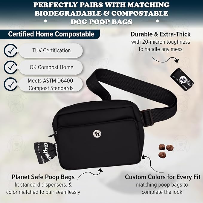 Puppington 3-in-1 Crossbody Dog Walking Bag & Treat Pouch with Matching Planet Safe Poop Bags & Built-In Dispenser - Dog Mom Gift for Puppy Training with Zippered Pockets (Onyx Black) - Image 5