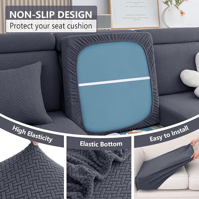 hyha Waterproof Sectional Cushion Covers, Anti Slip L Shape Sofa Cover | L Shape Sectional Fit, Wear Resistant Fabric, Anti Slip, Waterproof Protection, Pet Protector (1 Piece for Chaise) - Image 4
