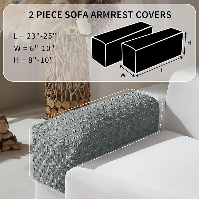 YEMYHOM Couch Cushion Covers for Sofa, Stretch Sectional Couch Armrest Covers Washable Thick Furniture Protector Sofa Slipcovers for Pets (2PC Armrest Cover, Light Gray) - Image 2