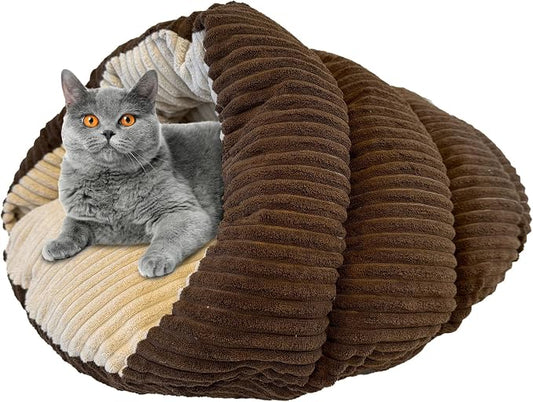 SPOT Sleep Zone Cuddle Cave - Cat Cave Bed for Indoor Cats and Mini Dogs, Durable, Comfortable, Washable for Kittens and Puppies Under 10 lbs and 12 inches Long, Corduroy Brown by SPOT