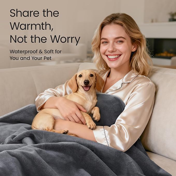 LOOBANI Waterproof Blanket for Couch, Reversible Leakproof Throw 40"x60" | Waterproof Pet Blanket for Pet Accidents, Soft Flannel & Coral Fleece Sofa Blanket, Stain-Proof for Bed Cover, Travel, Grey - Image 4