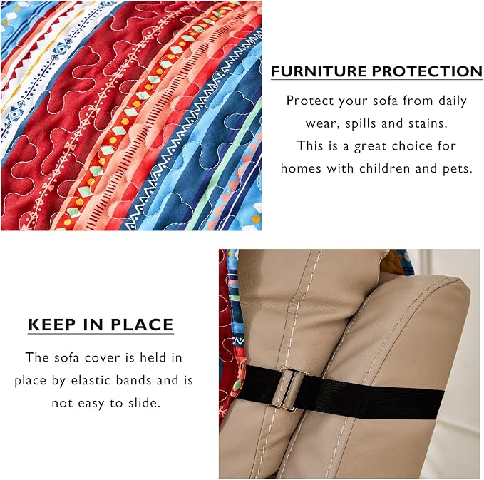 Cmfshape Skidproof Sofa Cover-Boho Sofa Slipcover with Elastic Straps-Easy Fit Slip Cover-Bohemian Washable Furniture Protector for Pets and Kids(Chair,Blue) - Image 5