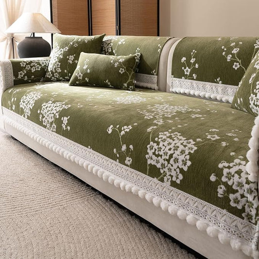 DREAMINGO Couch Backrest Cover, Green Floral Couch Slipcover Jacquard Chenille Sofa Covers Washable for Pet Kid Non Slip Furniture Protector for Living Room, 35.4"x35.4" by DREAMINGO