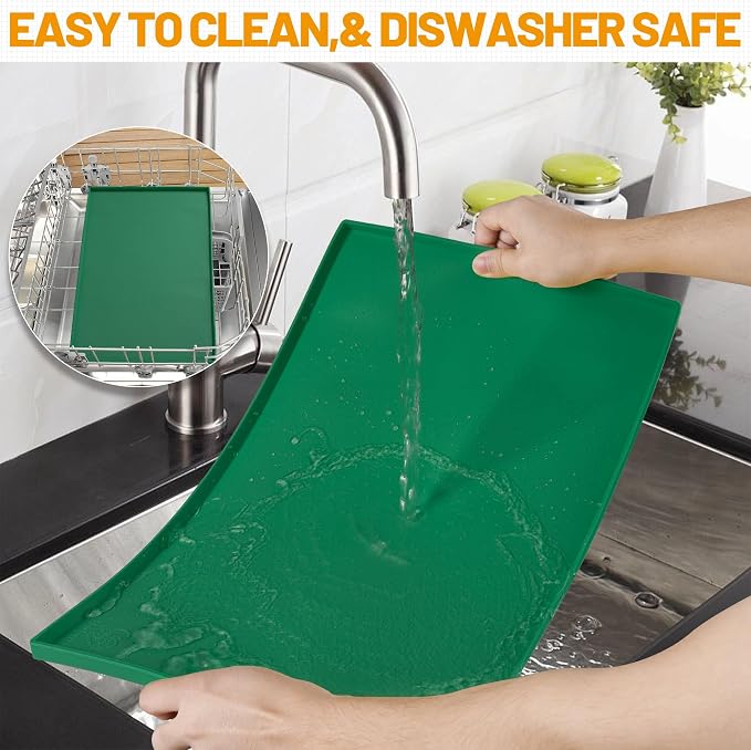 Hubulk Dog Feeding Mat,100% Waterproof Food Grade Silicone Pet Food and Water Bowl Placemat,Dishwasher, High Raised Edge to Prevent Spills,Nonslip Tray to Stop Messes on Floor（32"x24"x1.0",Hunter） - Image 7