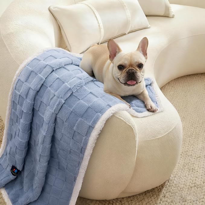 Luciphia Waterproof Dog Blanket, Reversible Fleece & Sherpa, Couch Cover | Soft plush fluffy, washable, puppy, cat, dog bed, crate, car seat, sofa, throw, furniture protector,Blue,Large (65" x 57") - Image 5