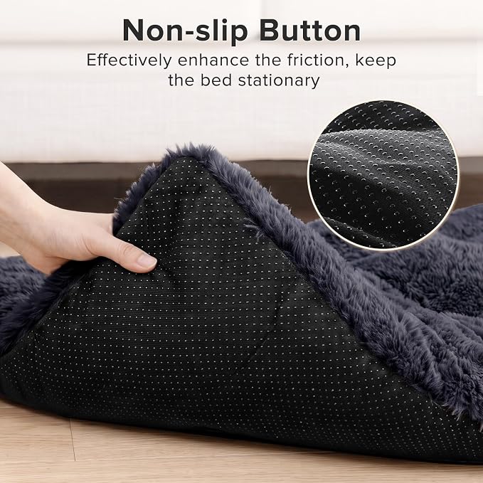 JOEJOY Dog Bed Crate Pad, Deluxe Plush Washable Dog Beds Fulffy Soft Kennel Pad Anti-Slip Pet Sleeping Mat for Medium Small Dogs, 29" x 21", Dark Grey - Image 4