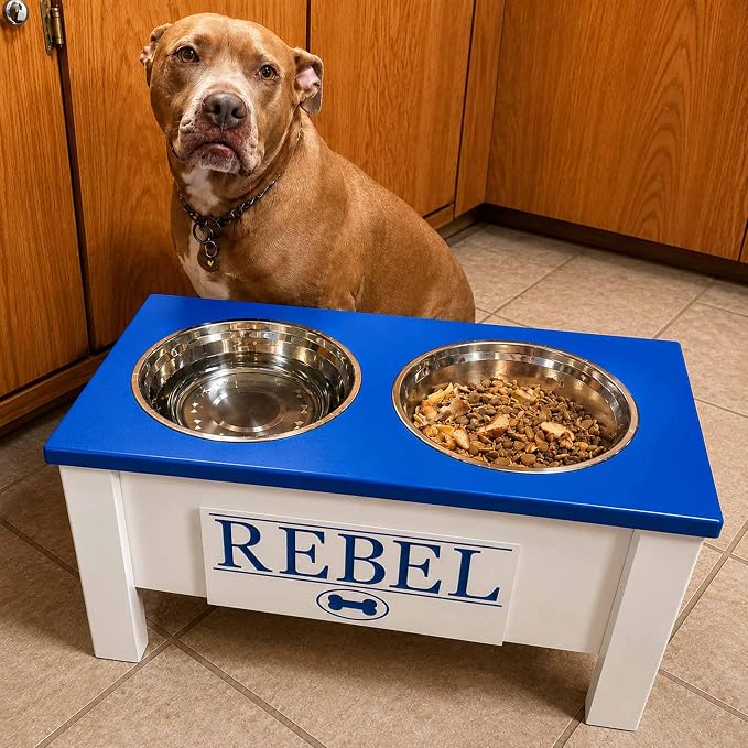Elevated Dog Bowls for Large Dogs, Personalized Food Stand for Large Breed | Farmhouse Style, Elevated Wood Stand, Storage Container, Stainless Steel Bowls, Raised Anti-Slip Feeder, Made in USA - Image 4