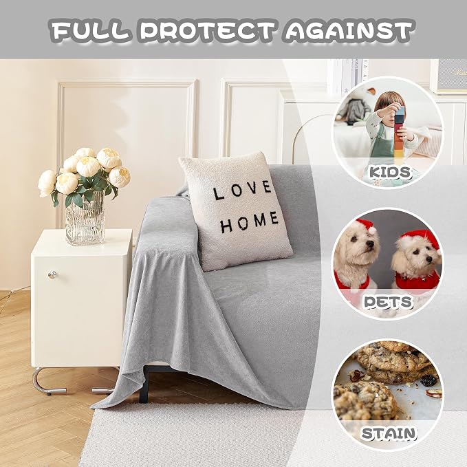 MYSKY HOME Non-Slip Couch Cover Couch Covers for 2 Cushion Couch Sofa Cover Sofa Slipcovers for Dogs, Sofa Covers Washable Love Seat Couch Covers Thick Furniture Protector, 71" x 102", Light Grey - Image 2