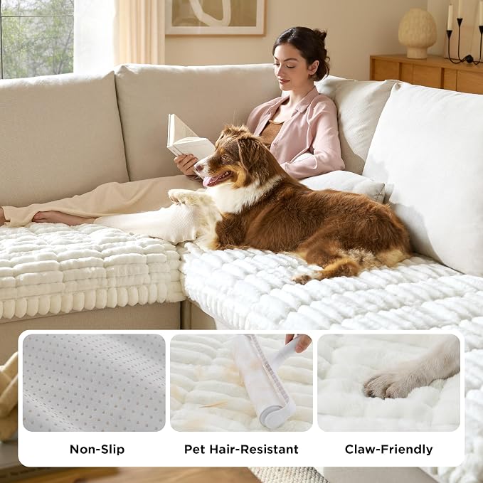 Bedsure Comfyfleece™ Couch Covers for Dogs, Non-Slip Sofa Covers for Pets | 300gsm Thick Quilted Padding, Ultra-Soft Corduroy Flannel, Machine Washable, for Small 3-Seater / Large Loveseat, 70" - Image 6