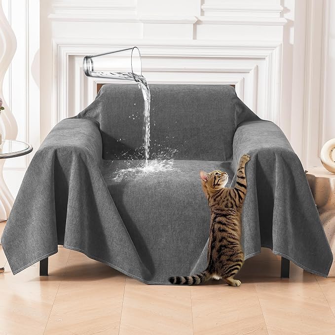 Deep Dream Cat-Scratch Resistant Armchair Couch Cover, Waterproof Sofa Cover for Dogs, Pet Friendly Couch Protectors Anti Slip Thickened Slipcovers for Dogs Pets, 71" x 91", Dark Grey by DeepDream