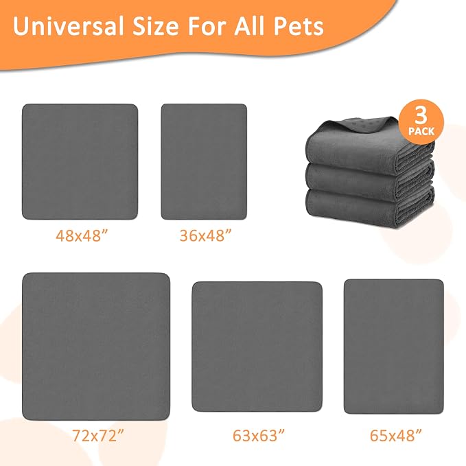 Bunlitent Washable Pee Pads for Dogs, 63'' x 63'', 3 Packs, Grey, Quick-Dry | Extra Large,Non-Slip Waterproof, Fast Absorbent, Reusable Whelping Pads, For Puppy, Senior Dog, Incontinence - Image 6
