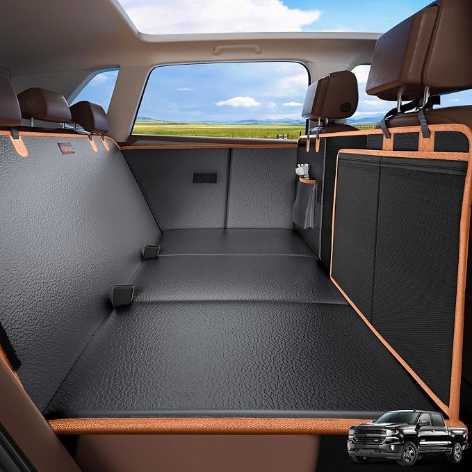 FURTIME XL Back Seat Extender for Dogs, Hard Bottom Seat Cover for Truck | Upgraded PU Leather Waterproof Anti-Scratch, 400LBS Supports, Large Space Dog Car Seat Cover for Full Size Truck SUV by FURTIME