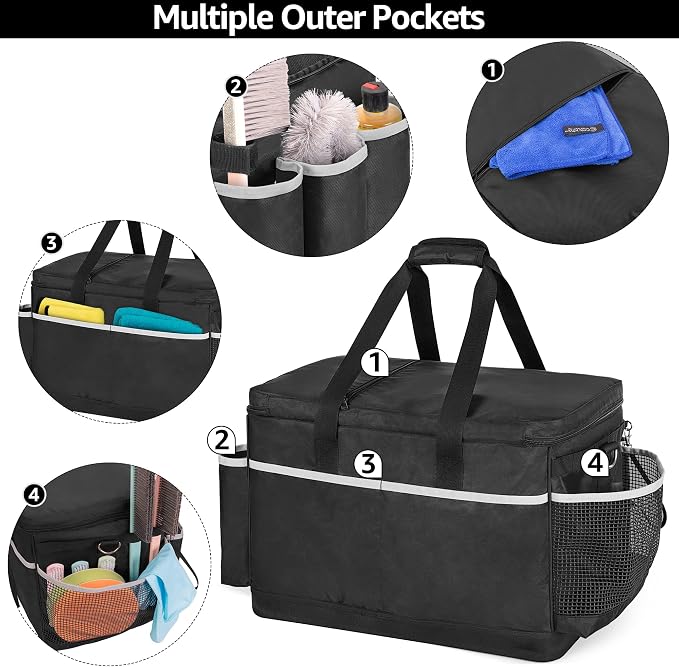HODRANT Extra-Large Cleaning Caddy with EVA Hard Bottom with Shoulder Strap | High Capacity Cleaning Supplies Organizer for Housekeeping & Home Work, Cleaner Tools Tote Bag, Patent Design - Image 4
