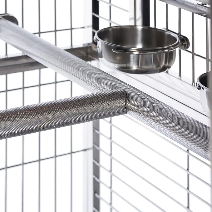 Prevue Pet Products Imperial Extra Large Stainless Bird Cage - Big Birdcage Ideal for Parrots, Cockatoos, Macaws, Included Perch and Cups, Durable Cage with Wheels - Gray, Extra Large - Image 4