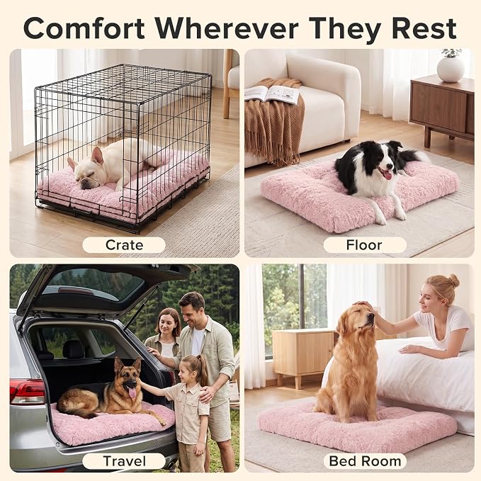 JOEJOY Dog Bed Crate Pad, Deluxe Plush Washable Dog Beds Fulffy Soft Kennel Pad Anti-Slip Pet Sleeping Mat for Medium Small Dogs, 29" x 21", Pink - Image 7