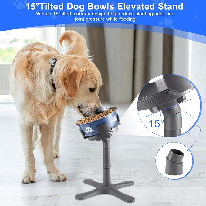 Dog Bowls,Elevated Adjustable Dog Bowl Stand with 3 Heights & Tilted Feeding Design, Raised Stand Compatible with Medium & Large Breeds(2 Pack) Grey - Image 2