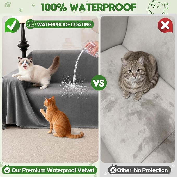 Loiion Cat Scratch Couch Cover Waterproof Sofa Cover 134"x71" | Pet-Friendly Couch Protector, Anti-Scratch & Non Slip Sofa Cover For Cats Dogs Kids, Machine Washable - Image 4