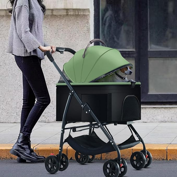 3-in-1 Pet Dog Stroller, Dog Wagon with Removable Carrier, Cat Stroller for Medium Dogs Up to 55lbs (Green)