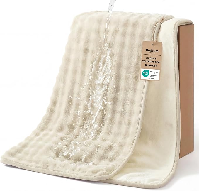 Bedsure Bubble Waterproof Blanket for Couch - Soft Fleece Reversible Dog Blankets for Large Dogs, Waterproof Couch Sofa Cover Bed Protector, Beige/White, Twin 60x80 inches by Unknown