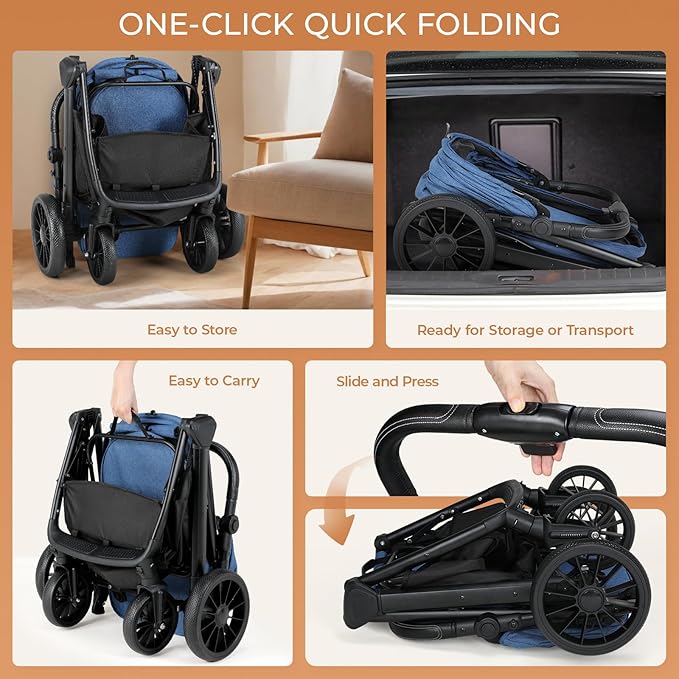 MAMIZO Foldable Dog Stroller for Medium Dogs Cats Up to 55 Lbs, Adjustable Height Handle, Pet Stroller with Aluminum and Carbon Steel Frame, Sun Shades, Storage Basket & Shock Absorbers, All-Terrain