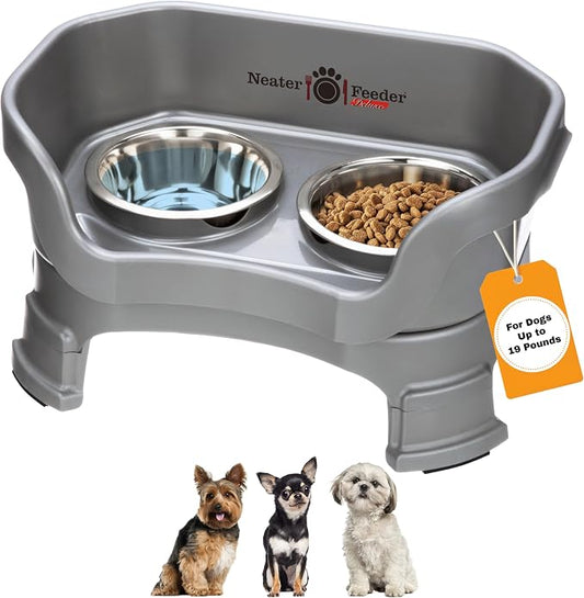 Neater Feeder Deluxe Mess-Proof Elevated Dog Bowls for Small Dogs (Up to 19 lbs), 2 Height Adjustable (6” & 7.5”) No-Spill Raised Dog Bowl Stand, Stainless Steel Food Bowl Set, Made in USA, Gunmetal by NeaterPetBrands