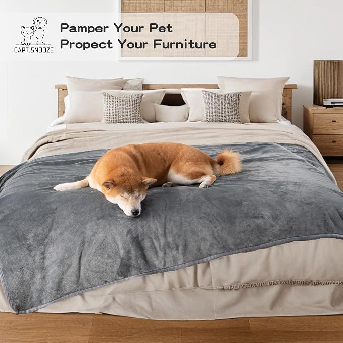 Waterproof Blanket for Bed 60"x80" | Dark Grey Throw Blanket for Large Dogs Reversible Soft Flannel Leakproof Spill-Proof Dog Blanket for Couch Camping Travel - Image 7