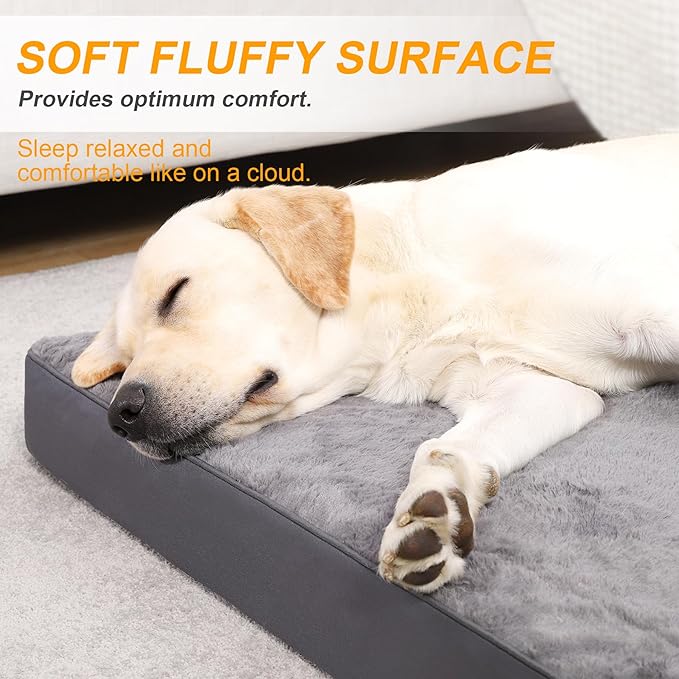 KSIIA Orthopedic Dog Bed for Large Dogs with Waterproof, Dark Grey, 35x22 | Deluxe Soft Plush Dog Crate Bed, Washable Pet Mat with Removable Cover & Egg Crate Foam for Large Dogs Sleeping & Relaxing - Image 3