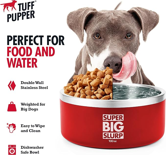 Tuff Pupper 100 oz Heavy Duty Insulated Stainless Steel Dog Bowl for Large Dogs, Non-Slip Base, Dishwasher Safe - Image 3