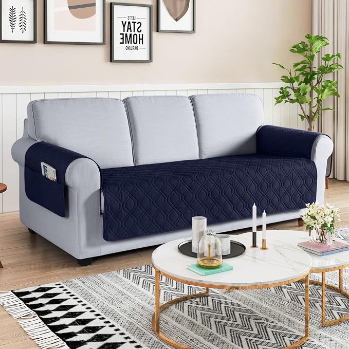 VANSOFY Waterproof Couch Cover for Pets, Dark Blue, 67.3" | Non-Slip, Washable, Utility Pockets, Pet Friendly, Furniture Protector Slipcover for 3 Cushion Couch - Image 2