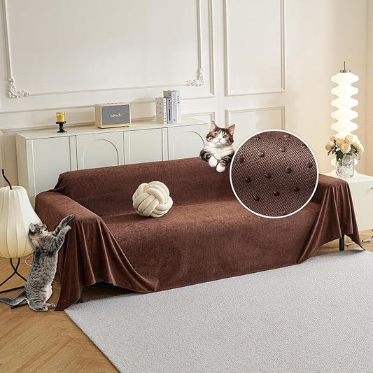 MYSKY HOME Sofa Covers Washable Couch Cover for Dogs Sofa Cover Furniture Protector Sofa Slipcovers for Dogs Water Resistant Furniture Protector Cover, Soft Non Slip Sofa Covers, 91" x 134", Chocolate by MYSKYHOME
