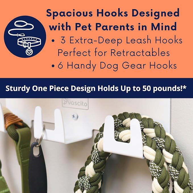 Dog Treat Holder For Wall Storage For Pets, Premium Pet Wall Organizer, Includes Two 16oz Airtight Dog Treat Jars, 3 Sets of Triple Hooks, Sturdy Shelf in Designer White - Image 4