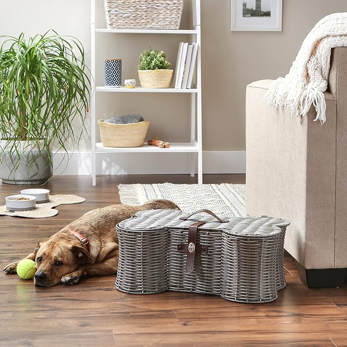 Bone Dry Pet Storage Collection Toy Basket, Medium, 21x13x8", Gray Plastic Wicker - Image 5