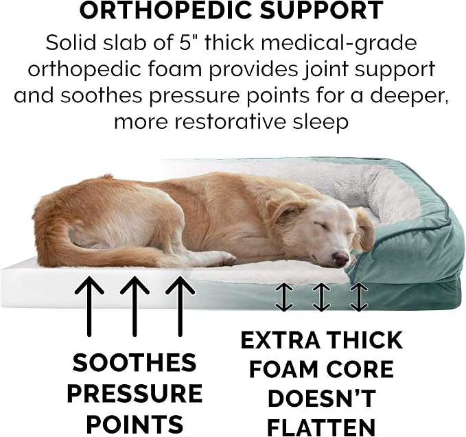 Furhaven Orthopedic Dog Bed for Large Dogs w/ Removable Bolsters & Washable Cover, For Dogs Up to 125 lbs - Plush & Velvet Waves Perfect Comfort Sofa - Celadon Green, Jumbo Plus/XXL - Image 4