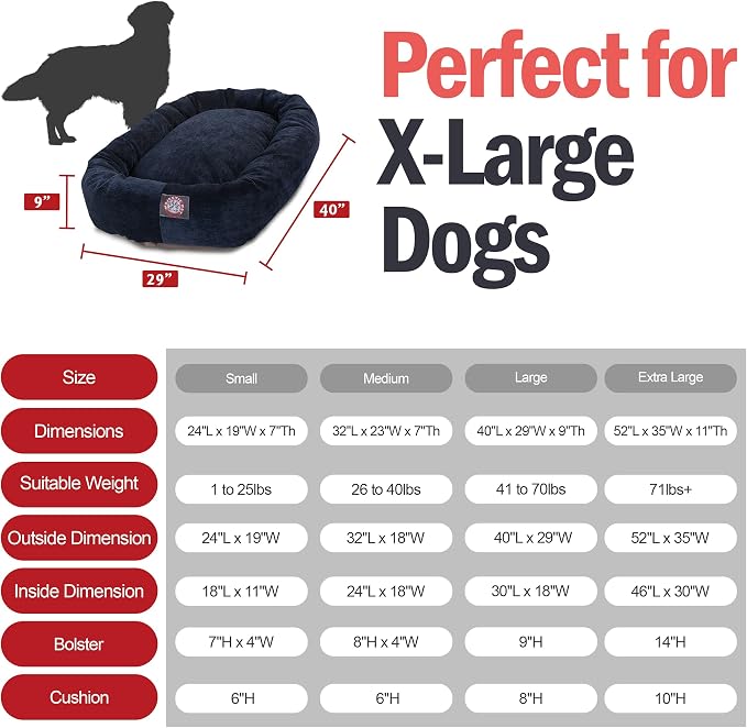 Majestic Pet 52 Inch Micro Velvet Calming Dog Bed Washable – Cozy Soft Round Dog Bed with Spine for Head Support - Fluffy Donut Puppy Mat 52x35x11 (inch) X- Large – Navy (2025) - Image 3