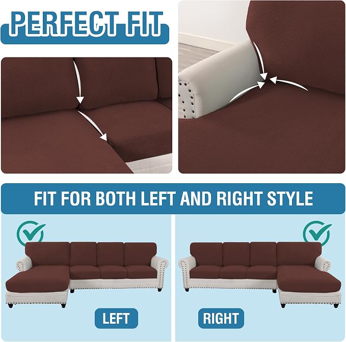 H.VERSAILTEX Sectional Couch Covers 4 Pieces Sofa Seat Cushion Covers L Shape Separate Cushion Couch Chaise Cover for Both Left/Right Sectional Couch (Seat Only: 1 Chaise + 3 Sofa, Burnt Brick) - Image 5