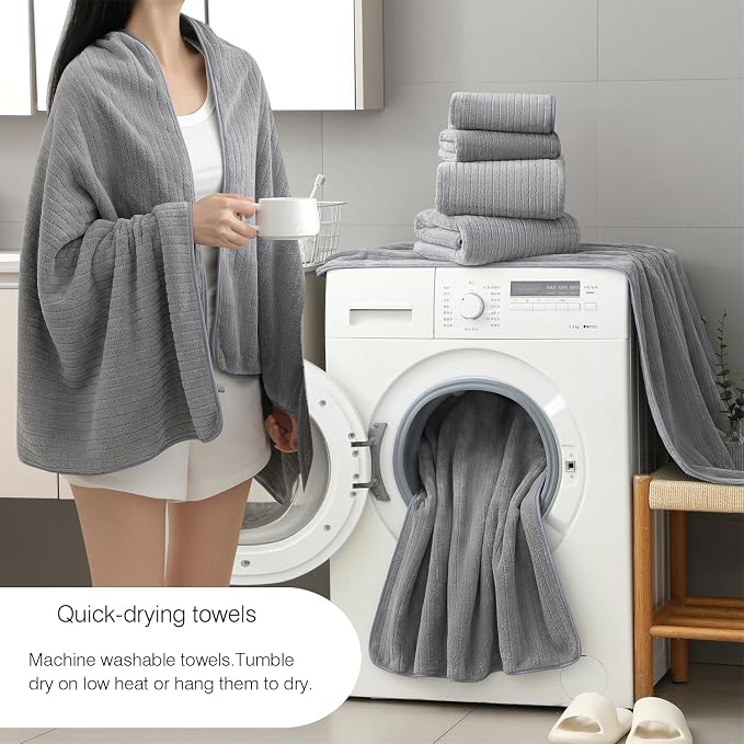 Hailea 18 Piece Family Bath Towel Set Include 6 Bath Towels,6 Hand Towels and 6 Washcloths Soft Bathroom Towel with Hanging Loops,Highly Absorbent Quick Dry Towels Set for Bathroom,Hotel and Spa-Grey - Image 2