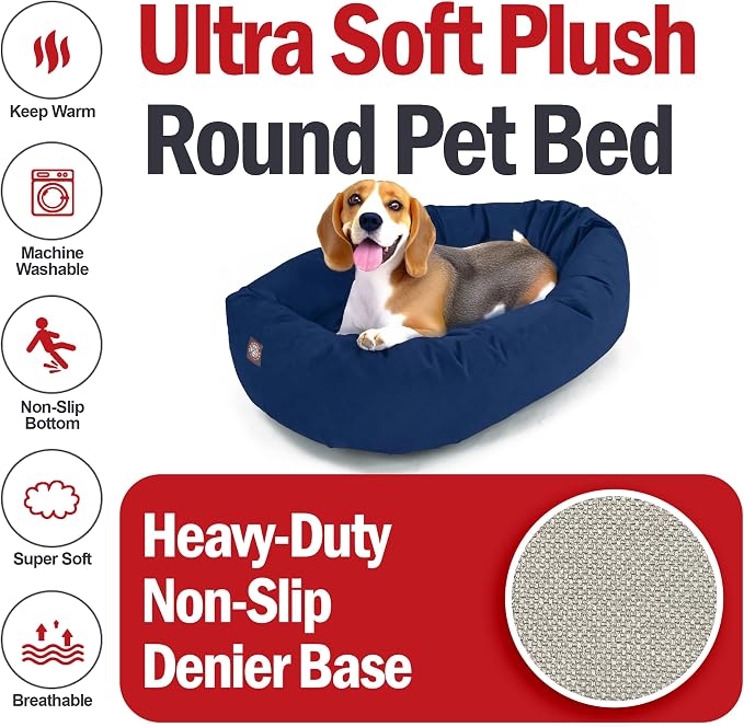 Majestic Pet 32 Inch Suede Calming Dog Bed Washable – Cozy Soft Round Dog Bed with Spine Support for Dogs to Rest Their Head - Fluffy Donut Dog Bed 32x23x7 (Inch) - Round Pet Bed Medium – Navy (2025) - Image 6