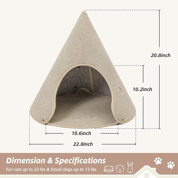 BEQHAUSE Cat Beds for Indoor Cats, Cat Cave Bed with Non-Slip Bottom, Beige | Anti-Scratch Cat House Cat Tent for Kittens and Small Dogs, Foldable Kitten Hideaway Machine Washable, 22.8 * 22.8 * 20.8in - Image 4