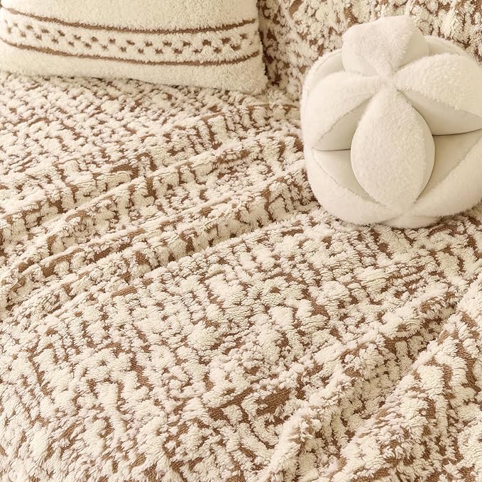 ROOMLIFE Thicked Striped Boho Khaki Couch Cover for 2-3 Cushion Sofa, Fuzzy Plush Warm Sofa Slipcovers Sectional Sofas Covers, Non Slip Washable Furniture Protector Soft with Tassel,Winter 71''X150” - Image 9
